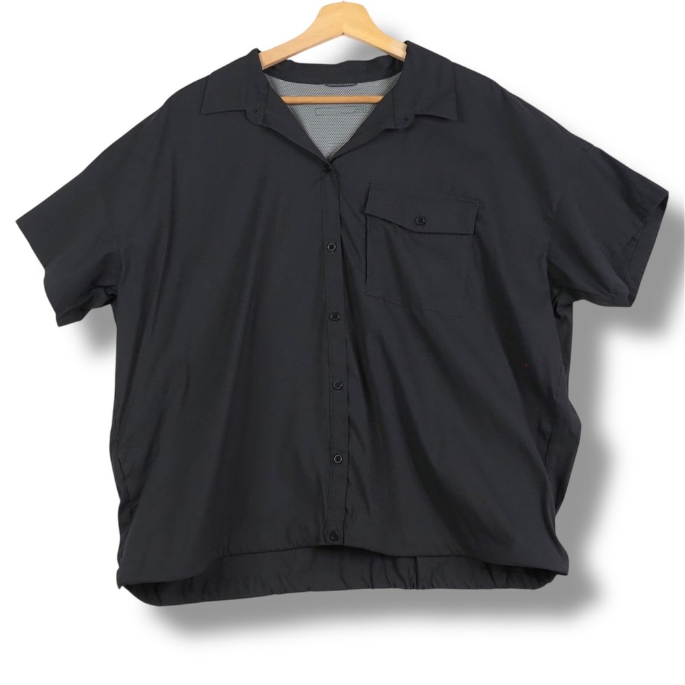 Eddie Bauer Womens Hiking Shirt XL Charcoal Gray Ventilated Pockets Short Sleeve